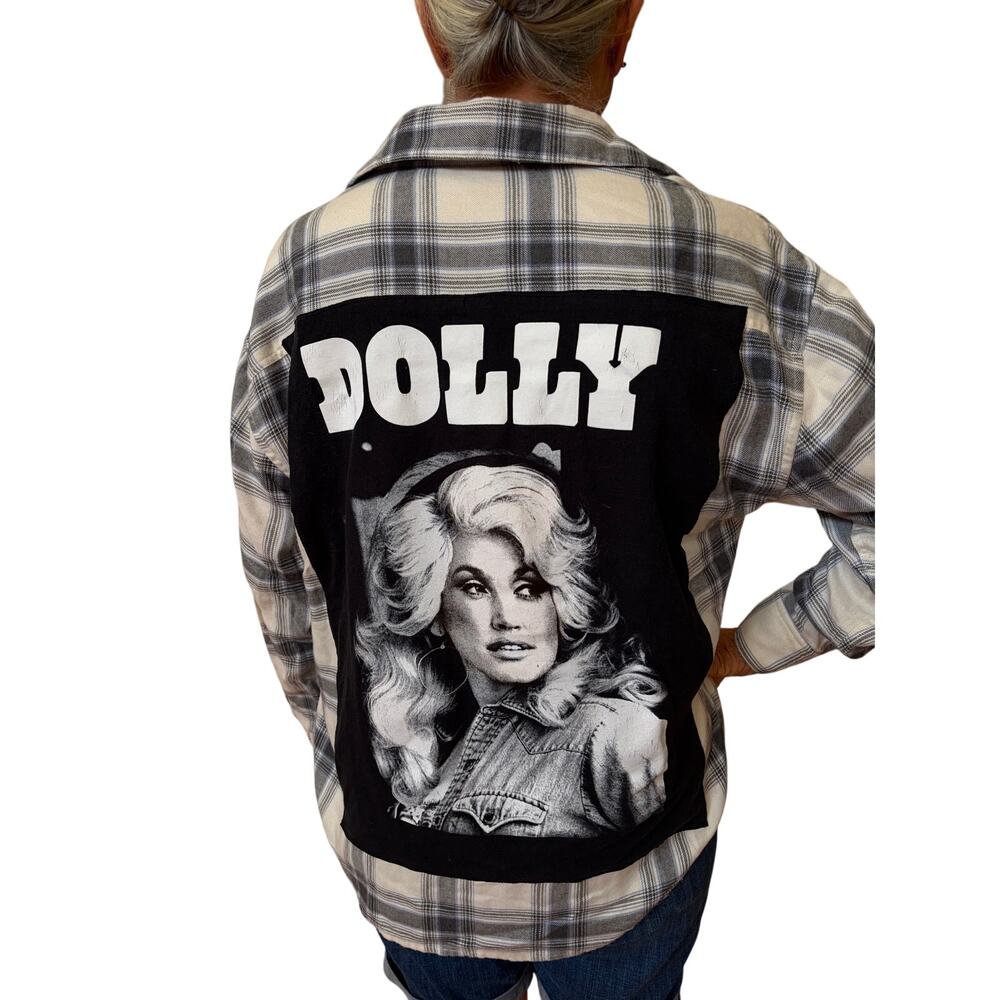 Dolly Parton Upcycled Flannel Shirt Woman's Size Small S